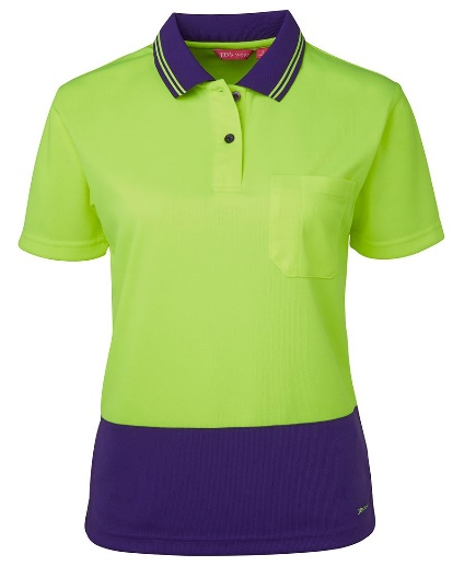 hi vis polo shirt purple and neon green